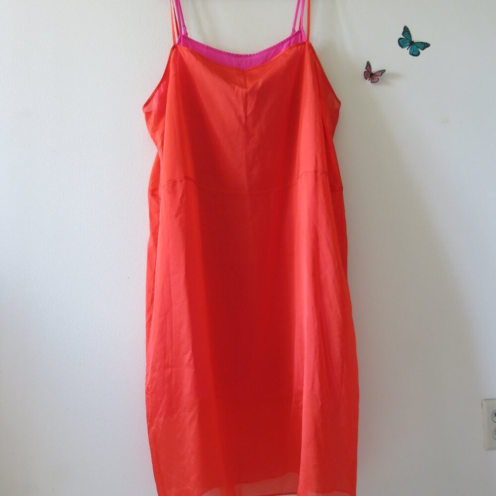 J. Crew Coral Midi Slip Dress with Pink Trim